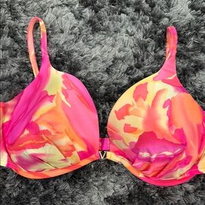 VENUS Pink and Orange Swim Bra with Tropical Print